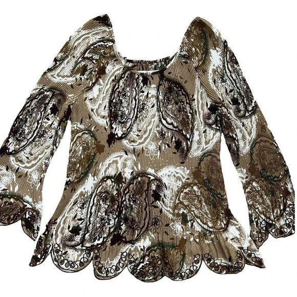 LARRY LEVINE Paisley Y2K Accordion Pleated Long Sleeve Shirt Women’s Size Medium - Picture 1 of 7